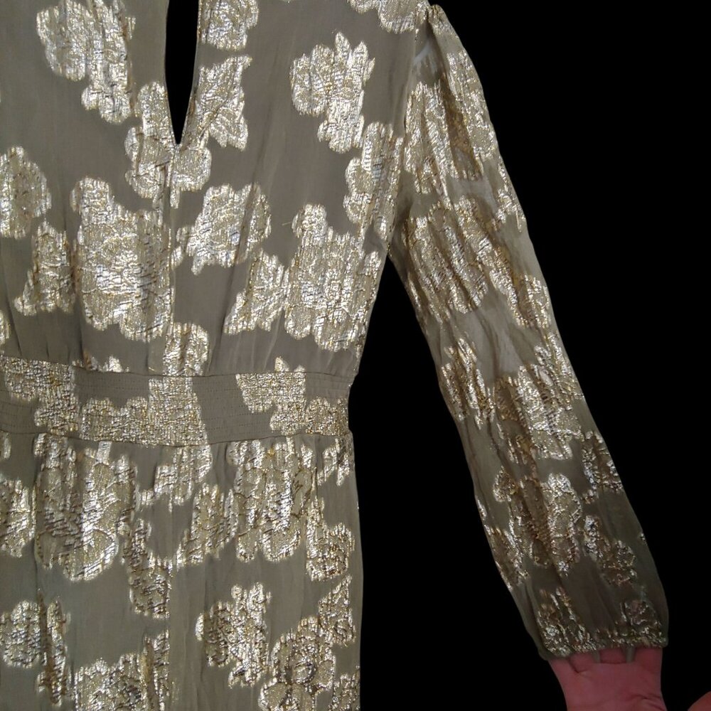 EN CRÈME V-neck Kimono Sleeve Maxi Gold Metallic Dress Boho L - Picture 8 of 12